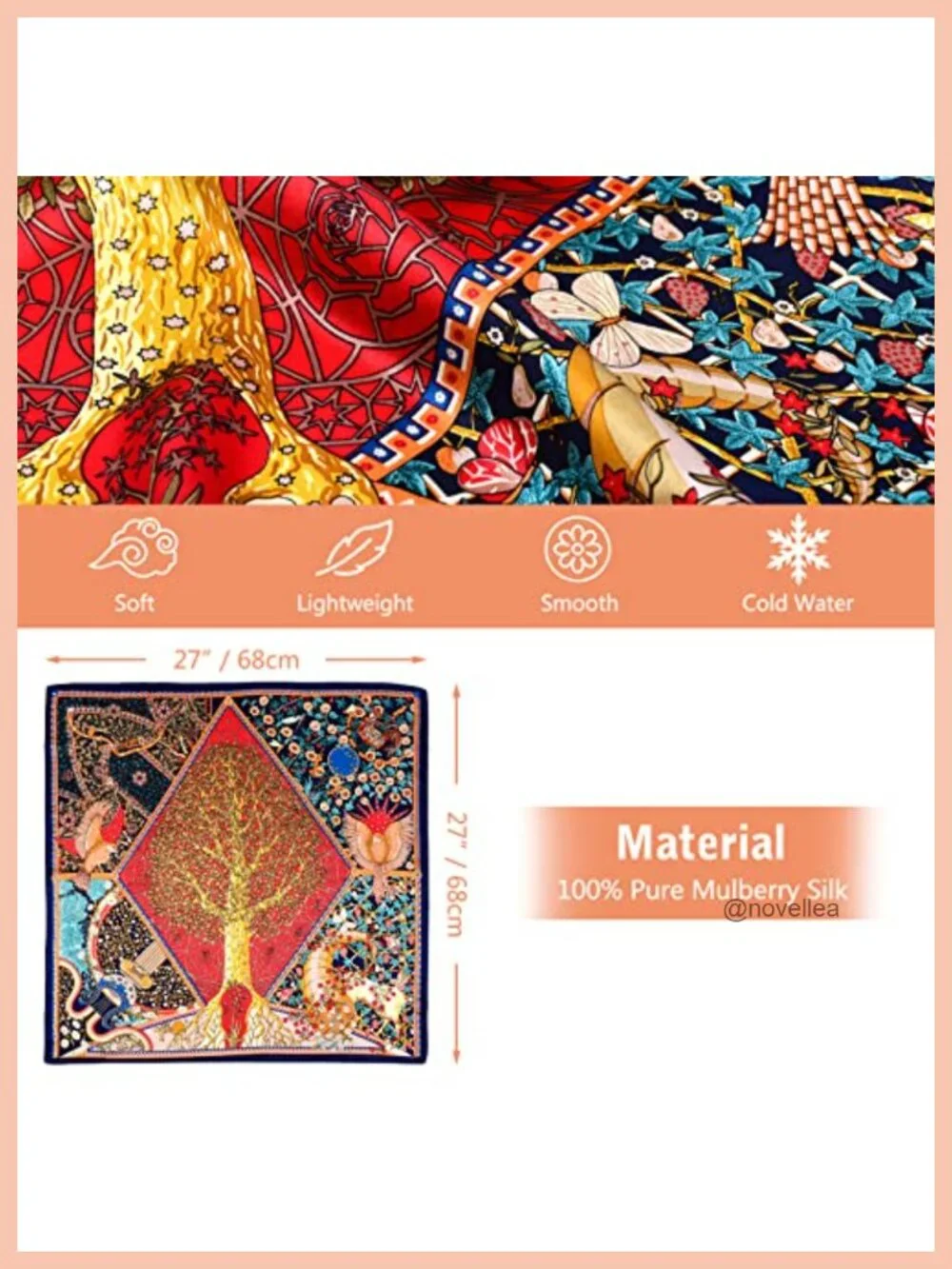 100% Mulberry Silk Square Scarf - 27
